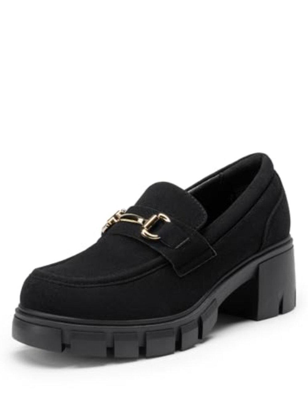 Women's Platform Loafers Faux Suede Slip-On Dress Shoes